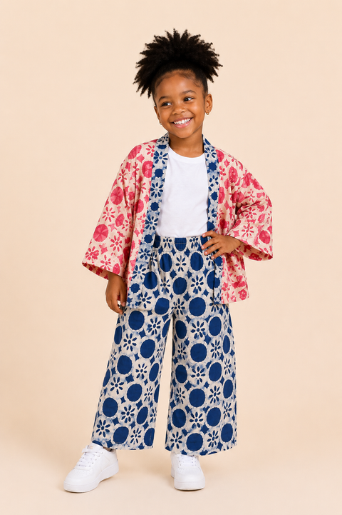 Zuri set – Girls Adire Kimono Set