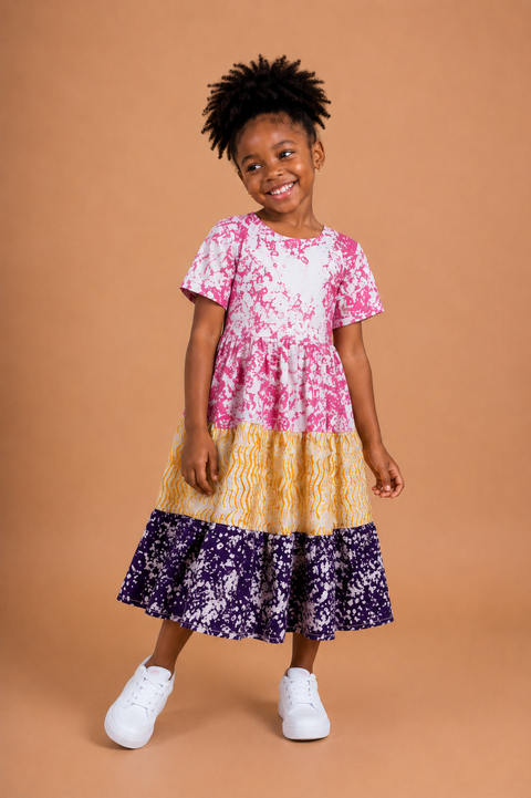 maxi dress girls Mini Whimsical in White Perfect for family matching Girls Adire Colour Block Maxi