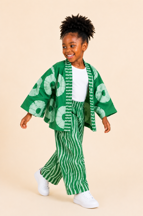 Jade Set – Girls Adire Kimono Set