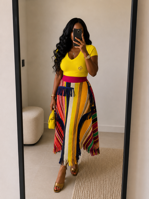 Jojo - Fringed Aso-Oke Flared Skirt