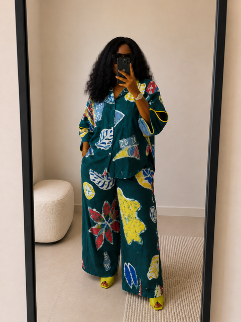 May Set - Adire Abstract Print Two-Piece Set (Green)