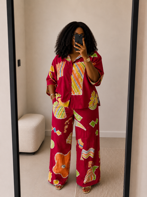 May Set - Adire Abstract Print Two-Piece Set (Red)