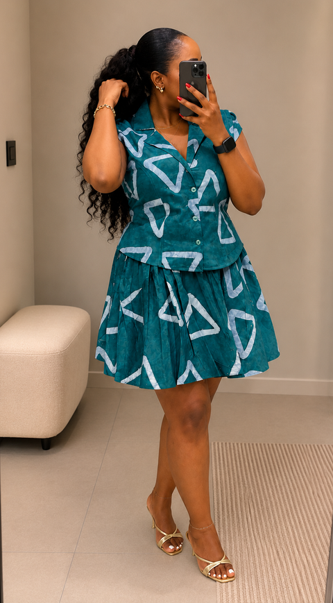Adire bubble skirt set
