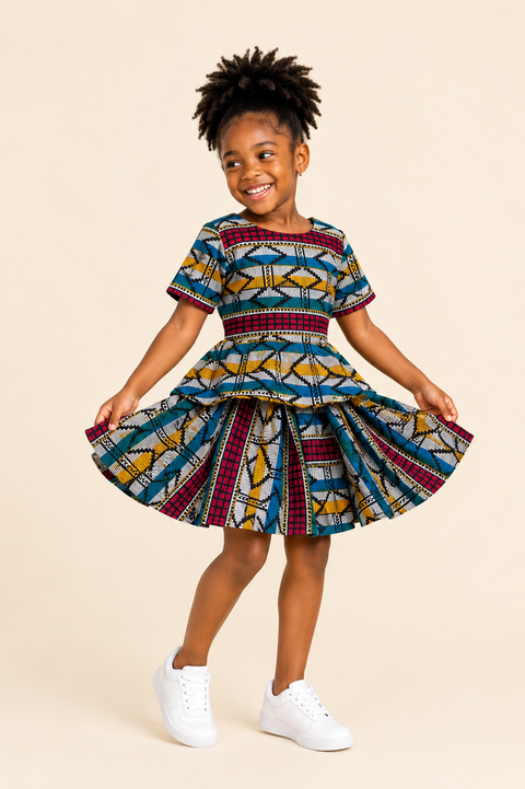 Nlecha Dress – Girls Akwete Peplum Dress