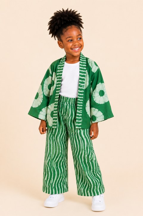 Jade Set – Girls Adire Kimono Set