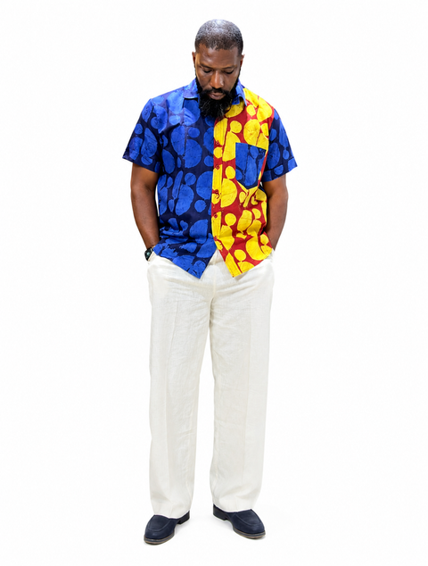Men's Adire Color Block Shirt