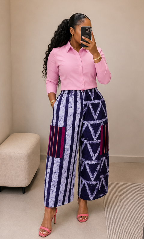 Adire & Aso-Oke Wide-Leg Trousers