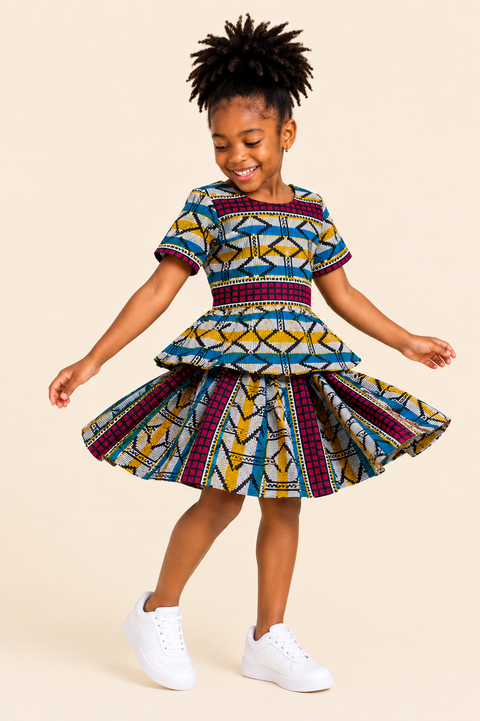 Nlecha Dress – Girls Akwete Peplum Dress