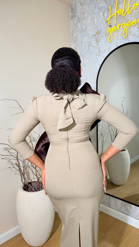 Kali Dress – Beige & Chocolate Statement Ruffle Dress