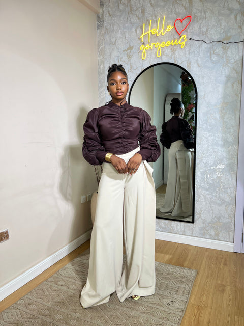 Lina Set – Ruched Top & Wide-Leg Trouser Set