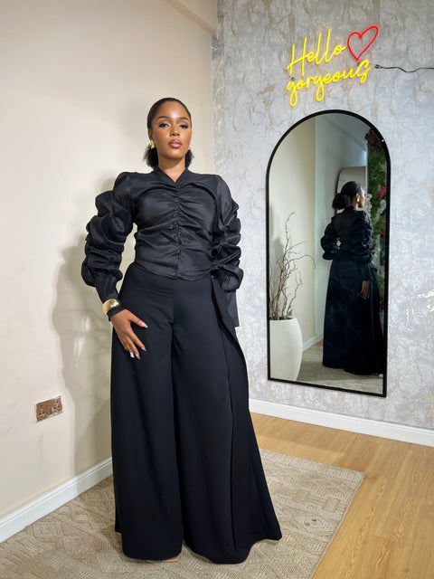 Lina Set – Ruched Top & Wide-Leg Trouser Set