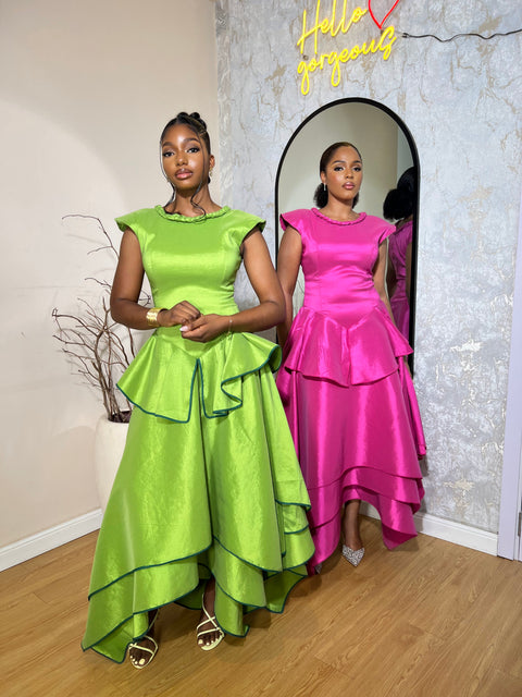 Lerato Dress – Emerald Green Layered Midi Dress