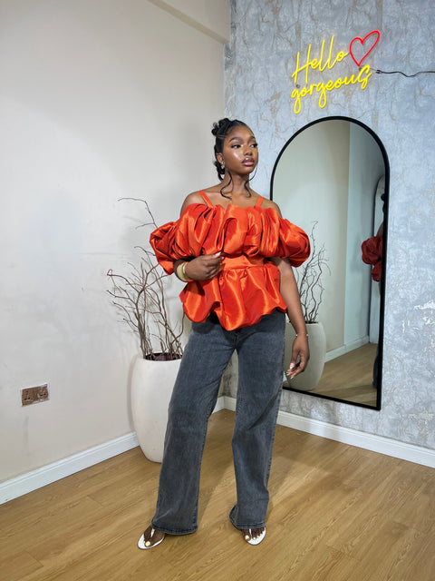 Ruby Top – Orange Statement Ruffle Top