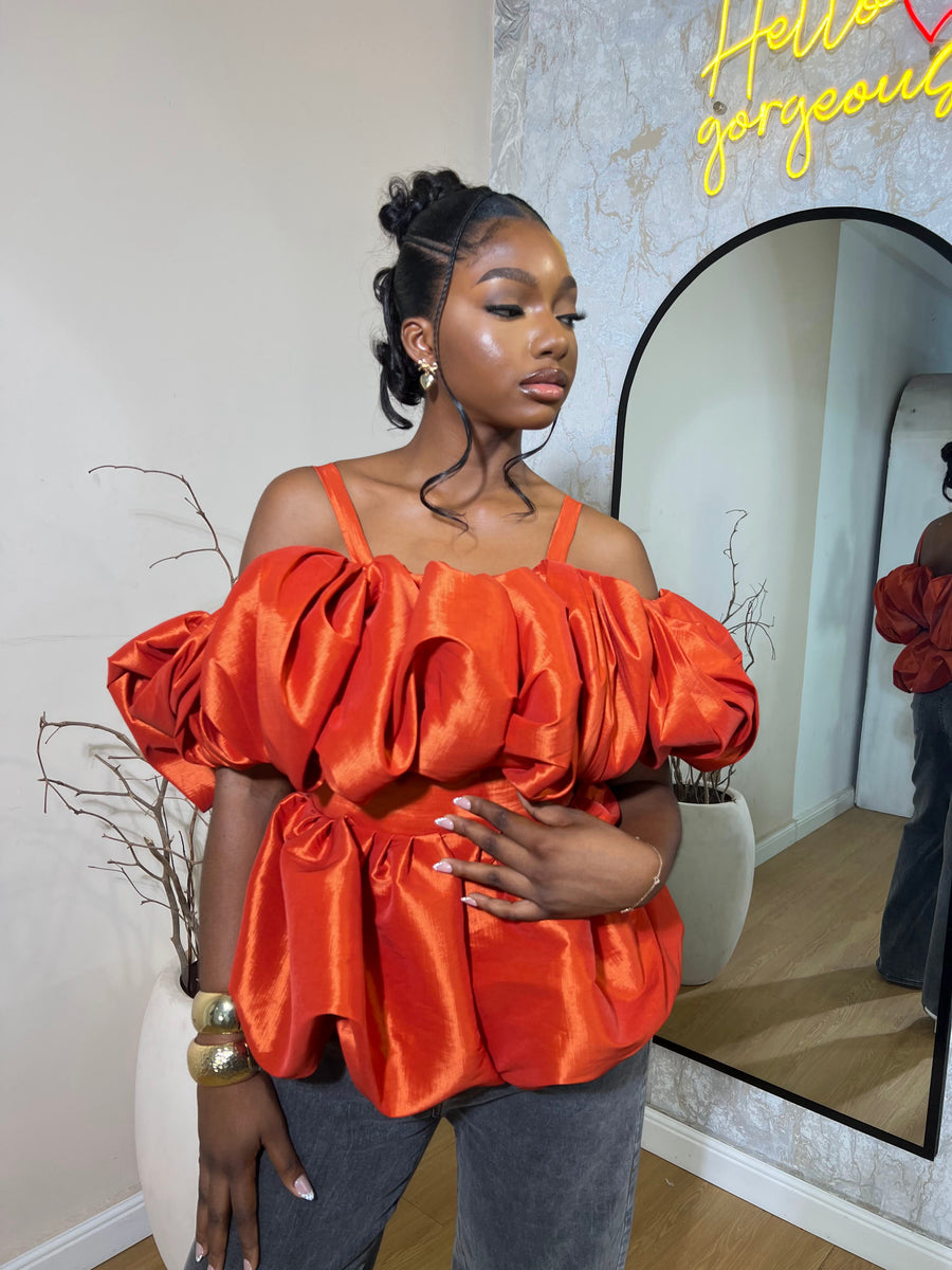 Ruby Top – Orange Statement Ruffle Top