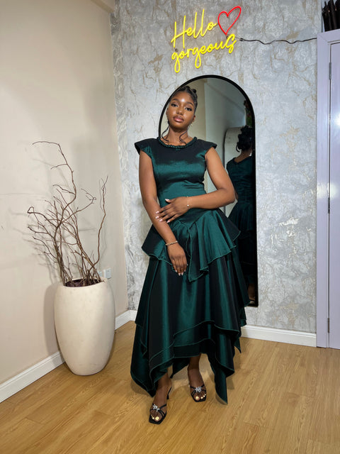 Lerato Dress – Emerald Green Layered Midi Dress