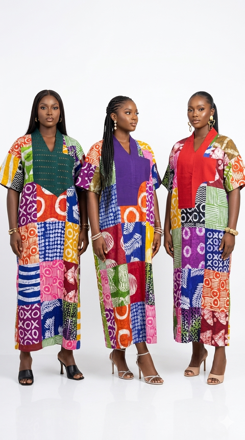 Adire Patchwork Boubou - Patches in front & back