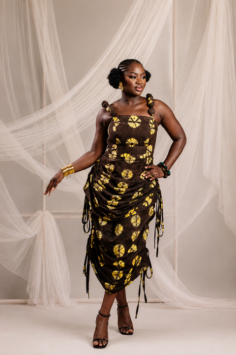 Shako dress - Adire Ruched Midi Dress