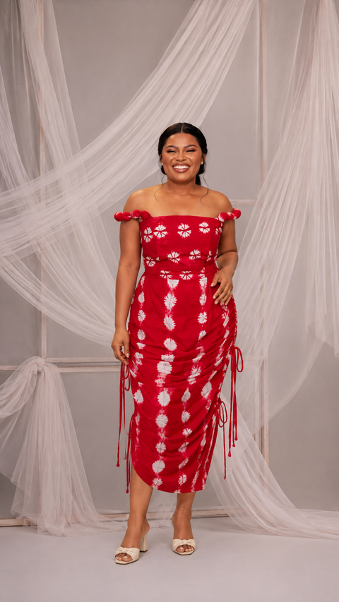 Shako dress - Adire Ruched Midi Dress