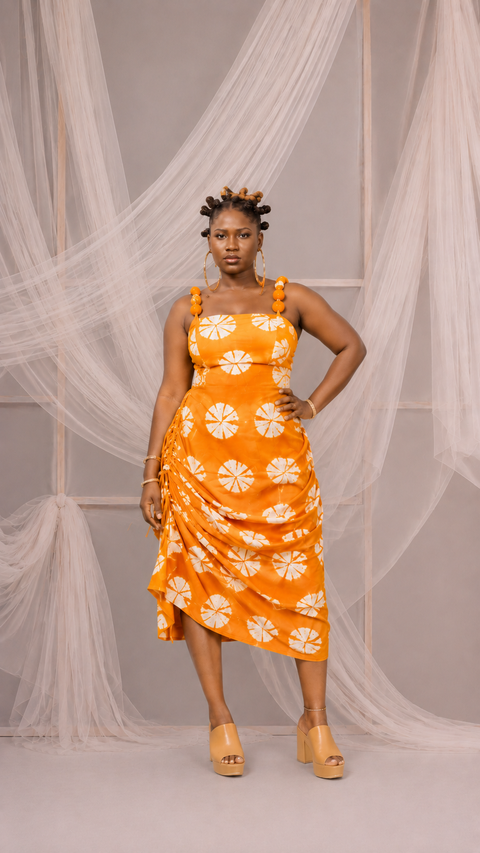 Shako dress - Adire Ruched Midi Dress
