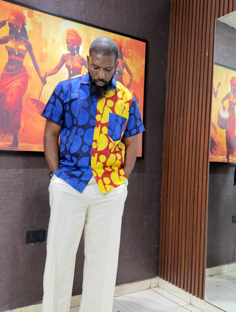 Men's Adire Color Block Shirt