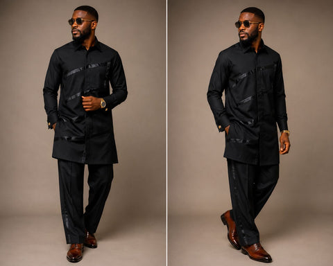Black kaftan silk set