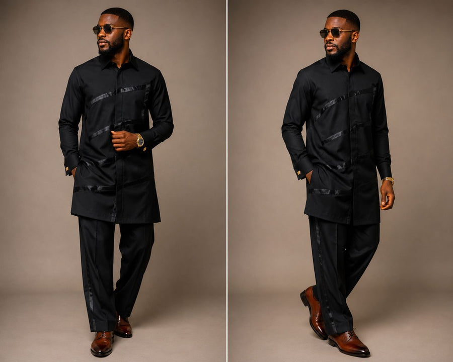 Black Silk Kaftan Set