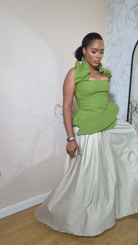 Daniella Set - Green Peplum Top & Maxi Skirt
